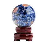 LTRAJUYNH Blue Sodalite Crystal Sphere with Wood Stand Sunstone Ball Divination Orbs Desktop Ornament for Feng Shui Gift,5~5.5cm