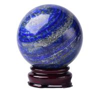 LTRAJUYNH Blues Lapis Lazuli Crystal Gemstone Sphere Polished Ball with Wooden Stand for Home Decoration,80mm