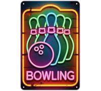 LTRAJUYNH Bowling Neon Sign Glowing Effect Metal Sign For Home Dining Room Bathroom Laundry Room Wall 8 X 12 in