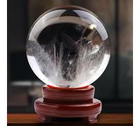LTRAJUYNH Clear Quartz Crystal Ball with Stand Real Sphere Display Ornaments Feng Shui for Lens Photography Gazing Divination Fortune,8cm/3.1in