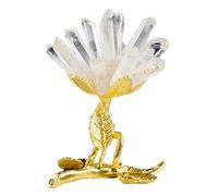 LTRAJUYNH Clear Quartz Crystal Cluster Flower Decor, Modern Tree Gold Statues, Flowers Desk Decorations Stones for Living Room, Office Desktop,A