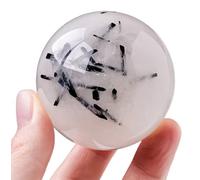 LTRAJUYNH Crystal Ball with Stand,Scrying,Black Hair Decorative Stone Sphere for Feng Shui Divination Home Decor,55~60mm