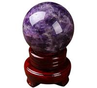 LTRAJUYNH Dream Amethyst Ball Gemstone Crystal with Wooden Stand Large Decorative Sphere Stone for, Divination, Witchcraft,9cm/3.5in