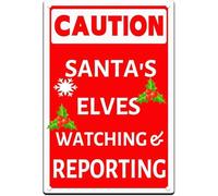 LTRAJUYNH Holiday Warning Metal Sign Santa’s Elves Report To North Pole Vintage Wall-Art for Bedroom Entryway Porch 8 X 12 inch