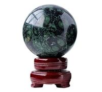 LTRAJUYNH Malachite Crystal Ball Sphere with Wooden Stand Gemstone Spheres Sculpture Figurine Home Living Room Feng Shui Decorative,65~70mm