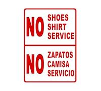 LTRAJUYNH No Shoes No Shirt Service Metal Sign Bilingual Store Policy Sign for Restaurant Cafe Bakery Deli Business Compliance Humorous Wall Plaque (8 X 12 inch)