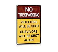 LTRAJUYNH No Trespassing Private Property Metal Sign Vintage Tin Warning Plaque with Humorous Design Rustic Wall Decor for Farm Workshop or Backyard Novelty Gag Gift Idea 8 X 12 in