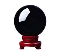 LTRAJUYNH Obsidian Crystal Ball Decorative, with Wooden Stand for Gazing Divination or Feng Shui, and Fortune Telling,20cm