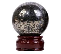 LTRAJUYNH Pyrite Crystal Ball Decorative Balls Divination Sphere with Wood Stand Crystals Stone for Feng Shui,Room Decor,45~50mm