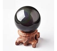 LTRAJUYNH Rainbow Eye Black Obsidian Sphere Crystal Ball with Wooden Stand, Crystals for,Witchcraft Halloween Home Decorations,40mm