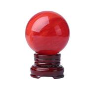 LTRAJUYNH Red Crystal Ball, Crystals Stones Gemstone Smelt Quartz Divination Sphere with Wooden Stand for Balance/Yoga/Home/Office FengShui Decoration,15cm