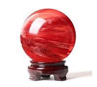 LTRAJUYNH Red Crystal Ball Smelting Stone Sphere with Wood Stand Quartz Gemstone for Feng Shui Home Decoration,5cm