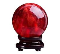 LTRAJUYNH Red Crystal Ball, Smelting Stone with Solid Wood Swivel Base for, Balance, Divination Sphere, Home Decoration, Fengshui,10cm