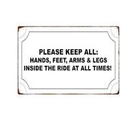 LTRAJUYNH Vintage Amusement Park Metal Sign Keep All Hands Feet Inside The Ride Novelty Tin Sign for Home Bar Game Room Man Cave Wall Decor 8 X 12 Inch