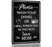 LTRAJUYNH Wash Your Dishes Or I Will Punch You In The Face Vintage Sarcastic Tin Sign Metal Wall Decor for Kitchen Home 8 X 12 in