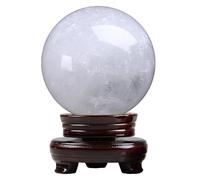 LTRAJUYNH White Crystal Ball, Round Sphere Ornaments with Wooden Stand, Home Art Decoration for Office Living Room Bedroom Entrance,17cm