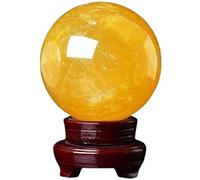 LTRAJUYNH Yellow Crystal Ball Citrine Moonstone Gemston Polished Divination Decorative Sphere with Wood Stand for Photography Decoration,80mm