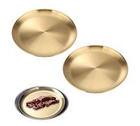 Ltsbaed Platos Redondos en Acero Inoxidable Dorado Bandeja Redonda Bandeja Decorativa en Acero Inoxidable Bandeja Redonda para Servir Placa de Postre Pastelería para Comida Camping 2 Piezas (17cm)