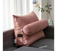 LTSRLL Almohada grande para cabecero de cama, 45 x 45 x 20 cm, almohada de lectura y televisión, con rollo de cuello desmontable, cojín de apoyo para cabeza/lumbar/espalda con funda extraíble para