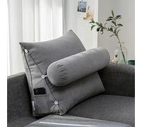 LTSRLL Almohada grande para cabecero de cama, 45 x 45 x 20 cm, almohada de lectura y televisión, con rollo de cuello desmontable, cojín de apoyo para cabeza/lumbar/espalda con funda extraíble para