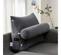 LTSRLL Almohada grande para cabecero de cama, 60 x 50 x 20 cm, almohada de lectura y televisión, con rollo de cuello desmontable, cojín de apoyo para cabeza/lumbar/espalda con funda extraíble para