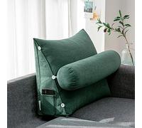 LTSRLL Almohada grande para cabecero de cama, 60 x 50 x 20 cm, almohada de lectura y televisión, con rollo de cuello desmontable, cojín de apoyo para cabeza/lumbar/espalda con funda extraíble para