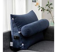 LTSRLL Almohada grande para cabecero de cama, 60 x 50 x 20 cm, almohada de lectura y televisión, con rollo de cuello desmontable, cojín de apoyo para cabeza/lumbar/espalda con funda extraíble para