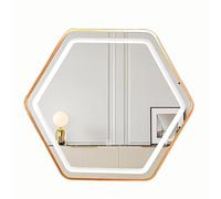LTSRLL Espejo De Baño Hexagonal con Luz Led Y Marco De Metal, Moderno Y Decorativo Espejo De Mesa para Pasillos Y Entradas(Gold,70cm/27.5in)