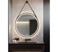 LTSRLL Espejo De Baño Redonda Led Colgante, Antivaho, Espejo De Ducha con Luz Y Espejo De Maquillaje para Pared Y Decoración del Hogar(Black,80cm/31.5in)