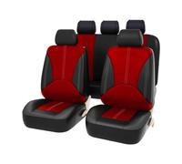LTSRLL para Toy-OTA Hilux 2011-2016 Cuero PU Coche Fundas de Asientos Juego Completo Cubreasientos Protectores Impermeable Interior Accesorios,E/Black Red