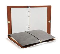 Ltstor Cuaderno de carpeta de cuero a5, diario de papel reemplazable, cuero Pu fino y suave + carpeta de metal + secuestro + papel, 21 × 14,2 cm