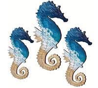 Ltstor Juego de decoración de pared de caballito de mar de 3 piezas, diseño de caballito de mar de madera, adecuado para villas costeras, vallas, baños, playa, decoración de paredes interiores y