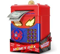 Ltteaoy Hucha Caja Fuerte Niños, Hucha Electrónica con Contraseña y Botón de Huella Digital, Función Automática de Introducción de Billetes, Juego Educativo Spider 3-12 Años
