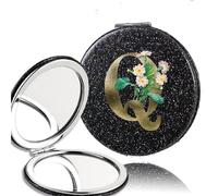 LTYKNGH Espejo De Bolsillo 2pcs 2-Side Mirror Folding Magnifying Makeup Pocket Portable Beauty Cosmetic Tool Golden Flower Letter Pattern(Black-Q)