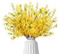 Luabue 4 Piezas Flores Artificiales Decoracion Flores Plástico Amarillo Flores de Jazmín de Invierno Ramo de Flores Artificiales para Centro de Mesa de Fiesta Hogar Jardín Arreglo de Boda (55cm)