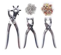 Luabue Alicate Sacabocados Pinza de 6 Tamaños 2.5-5mm con Remachadora de Ojales y Alicate de Botónes Agujeros Cinturon con 100 Juegos de Ojales para Cinturón Cuero