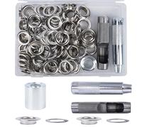 Luabue Juego de 100 perforadores de ojales de metal plateado de 18 mm, kit de reparación de lona, ojales de 0.7 pulgadas, ojales para tela, cuero, manualidades, cortinas de lona y decoración