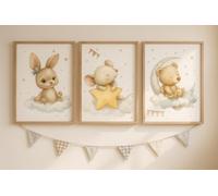 LuaDreams Láminas Decorativas Animalitos Dulces Sueños para Habitación Niño Niña Bebé - Cuadro Infantil A4 - 3 Póster Infantil (21 x 29,7 cm) Sin Marco