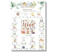 LuaDreams Póster primeras veces bebé, Cuadro Nacimiento Bebe Personalizado, Laminas Infantiles, Laminas para Cuadros Infantiles Personalizados, Regalos Bebe Personalizados, Tamaño 30x42cm (Animales)