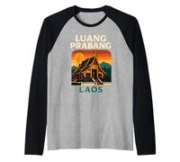 Luang Prabang Laos Río Mekong Retro Sudeste Asiático Viajes Camiseta Manga Raglan