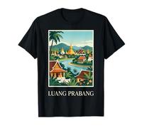 Luang Prabang Laos Templo Río Paisaje Obra De Arte Camiseta