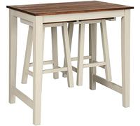LUARANE - Juego de mesa de bar de 3 piezas, moderno juego de mesa de comedor de pub con 2 taburetes de bar, juego de encimera de cocina para sala de estar, comedor, marrón y blanco lechoso