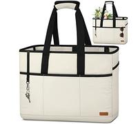 Lubardy Bolsa Playa Grande XXL Familiar Bolso Playa Mujer 40L Multibolsillo Bolso de Tote para Playa Viaje Natación Beige