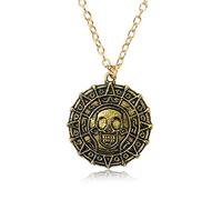 Lubgitsr 2 collares de pirata dorados, collar de calavera de moneda pirata de Halloween, accesorios de piratas, monedas aztecas, medallón, calavera, accesorios de disfraz