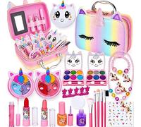 Lubibi 25 Pcs Unicornio Set de Maquillaje Lavable para niños Lápiz Labial Esmalte de uñas Kit de cosméticos Reales de Seguridad Probada Juguete cumpleaños Navidad Regalo y para niñas 456789 10