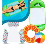 Lubibi Colchoneta Piscina Adultos, 4 En 1 Adultos Hinchables para Piscina Flotadores,2Pcs Hamaca De Agua Inflable, Anillos De Natación Inflables, Tumbona Hinchable,Accesorios para Fiestas En Piscina