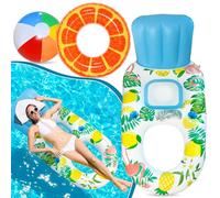 Lubibi Flotador Hinchable Doble Anillo,Hamaca Flotante Inflable,Hamaca de Agua 4 en 1,Anillo de natación Inflable,Flotadores Piscina,Pelota de Playa Inflable,Pelota Hinchable,Piscina,Adultos Niños