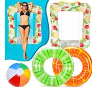 Lubibi Hamaca de Agua 4 en 1,Tumbona Hinchable,Hamaca Flotante Inflable,Anillo de Goma Flotante,Anillo de Natación Inflable,Pelota de Playa Inflable,Piscinas de Verano y Playa para Adultos y Niños