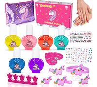 Lubibi Juego de Esmalte de uñas para Niñas,18 Piezas de Juguete de Maquillaje Cosméticos Lavables,no tóxico,con Pegatinas de uñas,Horquilla de Unicornio,Regalo de Princesa para Niñas de 4-8