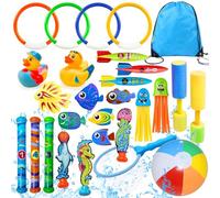Lubibi Juguetes de Buceo para Niños, Juguetes de Piscina para niños,Anillos de Buceo,Algas Marinas,Torpedos Bandidos,Pistolas de Agua,Mochila con Cordón,Natación Subacuática,Juego bajo el Agua